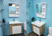 超值浴櫃三件組 日式C鏡ABS收納鏡櫃+立體瓷盆搭配不鏽鋼浴櫃組+不鏽鋼面盆龍頭(LAMB-60C+6148)