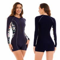 2023 New Womens Long Sleeve One-piece Swimsuit Rashguard Zipper Bathing Suit Beach Wear with Bra Size XS-XL