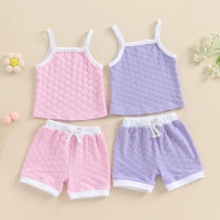 Newborn Baby Girl Summer Clothes Baby Jacquard Flower Square Neck Spaghetti Strap Tops + Shorts 2PCS Toddler Kid Outfits