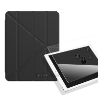 VXTRA氣囊防摔 2022 iPad Pro 12.9吋 第6代 Y折三角立架皮套 內置筆槽(經典黑)+玻璃貼(合購價)