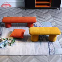 北歐設計師板凳客廳創意換鞋凳沙發凳實木網紅羊羔絨長板凳民宿