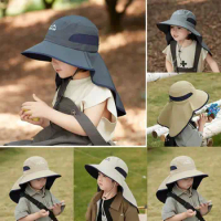 with Cape Summer Children's Sunproof Hat Casual Sun-Shade Fisherman Hat UV Protection Sun Hat Large Brim Hat Camping Alpine Cap