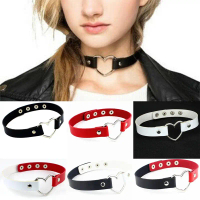 สายคล้องคอ สร้อยคอ Harajuku Punk Nightclub Soft Girl PU Leather Peach Heart Love Necklace