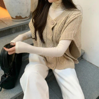 【D.studio】韓版寬鬆麻花紋針織背心(針織外套針織上衣毛衣長袖上衣女裝 衣服長袖t恤保暖上衣冬裝 W417)