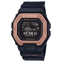 G-SHOCK G-LIDE系列經典造型衝浪好手必備藍芽智慧休閒錶-黑X玫瑰金(GBX-100NS-4)/46mm