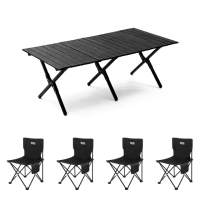 【E.C outdoor】戶外露營折疊輕量桌椅五件組-贈收納袋(露營桌椅 收納桌椅 摺疊桌椅)