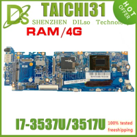 KEFU TAICHI31 Mainboard With I7-3537U/I7-3517U CPU REV 2.0 4GB-RAM For ASUS TAICHI 31 Laptop Motherboard 100% TEST OK