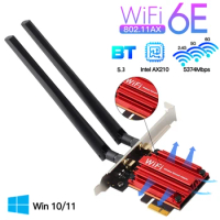 WiFi 6E Intel AX210 Wifi Network Card Bluetooth5.3 Wireless Wifi Adapter PCIe 2.4/5/6GHz 5374Mbps MU-MIMO 802.11ax Windows 10/11