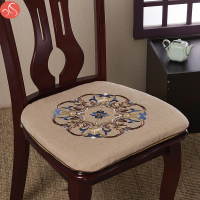 新中式刺繡餐椅墊棉麻加厚坐墊實木椅子墊防滑椅座墊帶綁帶可拆洗