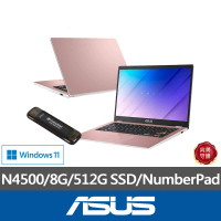 【ASUS】256G雙介面固態行動碟組★14吋N4500輕薄筆電(E410KA/N4500/8G/512G SSD/W11)