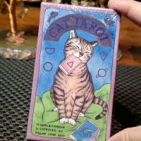 Bundling kartu Tarot gambar kucing & Clear Quartz Mini Wand 7 cm Bening Mulus Card