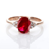 【DOLLY】14K金 緬甸紅寶石1克拉鑽石戒指(021)