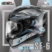 加贈好禮 SOL安全帽 SF-6 獨角獸 黑銀 內墨鏡 內鏡 雙D扣 內襯可拆 LED燈 SF6 全罩式 耀瑪騎士