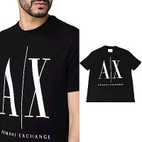 A│X Armani Exchange經典壓印字母LOGO造型純棉短袖T恤(XS/S/M/L/黑x白字)