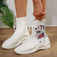Woman Casual Shoes Vintage Canvas Lady Embroidered Zipper Shoes Chinese Style Wedge Platform Shoes Hanfu Ancient Boots Women
