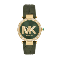 【Michael Kors 官方直營】Parker 艷麗焦點LOGO女錶 綠色真皮錶帶 手錶 39MM MK4724