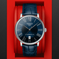 TISSOT天梭 官方授權 CARSON系列 經典藍羅馬機械腕錶 禮物推薦 畢業禮物 40mm/T1224071604300