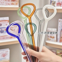 Cross-border anti-lip wrinkle straw, heart-shaped glass straw, transparent colored glass straw, non-