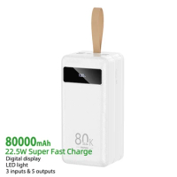 Remax RPP-266 Real Fast Charging 22.5W PD QC 5 output ports Large capacity LED power bank 80000 mah powerbank portable charger