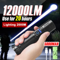 Rechargeable Flashlight Zoom Ultra Powerful Torch Long Range 2000M High Power Led Flashlights Type-c Tactical Lantern Outdoor