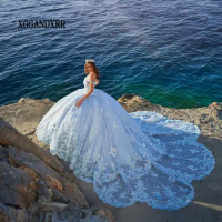 Luxury Blue Mexican Vestidos De 15 Quinceañera Dress 2024 Ball Gown Flower Train Sweet 15 16 Birthday Quinceanera Dress Gala
