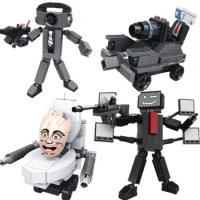 Skibidi Toilet Surveillance Man TV Compatible Building Blocks Mini Model Action Figures Toys Christmas Halloween Birthday Gift