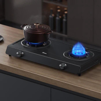 Gas Stove Desktop Household Double Burner Kitchen Natural Gas Liquefied Gas Stove Flameout Protection Fierce Fire Stove