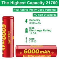 new release great performer 21700 battery Vapcell F60 21700 3.7V 6000mAh 12.5A rechargeable battery for battery pack