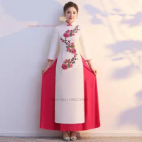 2024 ao dai cheongsam vietnam traditional aodai dress national flower embroidery qipao chinese traditional dress party dress