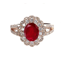 【DOLLY】2克拉 緬甸紅寶石18K玫瑰金鑽石戒指(006)