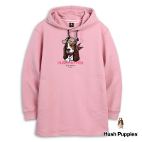 【Hush Puppies】女裝 帽T 繡花貼布領巾狗長版帽T(粉紅 / 34202103)