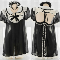 七了個三 透視鏤空小睡裙性感修女黑白女僕短裙仆服可愛套裝 女仆套裝