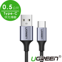 綠聯 USB Type-C快充傳輸線  黑色 金屬編織版 (0.5公尺)