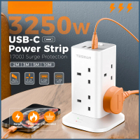 【Local Stock】13A Long Extension Plug Tower - Power Socket with Switch, USB-C Port, Surge Protector, 