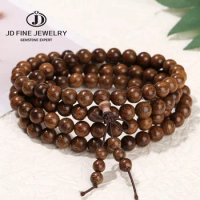 JD Natural Golden Sandalwood Buddhist Buddha Bracelets Women Men 108 Wood Prayer Beads Mala Meditation Bangles Jewelry Bijoux