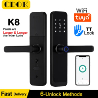 2023 NEW CDOK K8 Smart Door Lock Tuya Wifi/TT Lock Fingerprint Lock Digital Electric Lock With Longer Larger Handle Panels