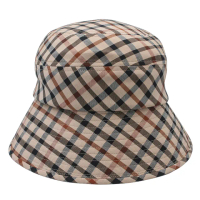 【DAKS】經典LOGO格紋抗UV超輕量遮陽帽漁夫帽(卡其色)