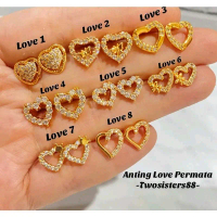 ANTING WARNA EMAS GIWANG TUSUK PERMATA LOVE IMITASI
