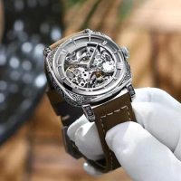 Titanium alloy metal engraved vintage punk mechanical watch with automatic luminescence and waterproof personality watch