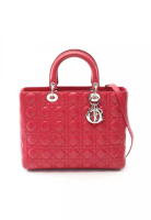 Christian Dior Pre-Loved Christian Dior lady dior Large Canage Handbag leather Pink red 2WAY
