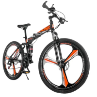 26 Inch Bicycle One-Piece Wheel Mountain Bikes Adult Folding Cycling Leisure Shock Absorption Double Disc Brake