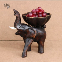 實木雕刻大象裝飾水果盤茶幾木質收納糖果盤玄關鑰匙盤裝飾瓜子盤