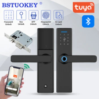 Tuya App Phone Bluetooth Remote Control Biometric Fingerprint Lock Password IC Proximity Card Electric Door Lock With Metal Key
