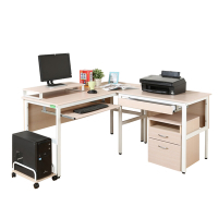頂楓大L型工作桌+1抽屜1鍵盤+主機架+桌上架+活動櫃150*150*76