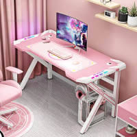 Home Desktop Computer Desks Gaming Table and Chair Set Office Furniture Pink and White Study Desk Bedroom Live Broadcast Table L
