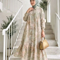 Kiukiu Midi Dress Rayon XL Motif Bunga Gamis Panjang Busui Bahan Katun Rayon Premium Kancing Flower 