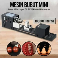 Alat Mesin Bubut Kayu Mini Lathe Wood Metal Working Machine 80 Watt Hitam
