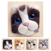 Wool Felt Cat Head Photo Frame Handcraft Felting Kit With Step By Step Instruction DIY Making Needle Felting Kits Cat Decor