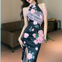 Sexy Fashion Floral Dresses Women Sexy Cheongsam Dresses bodycon dress
