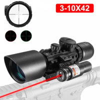 3-10X42 Red Dot Laser Sight Scope Riflescope Red Green Illuminated Reticles Rifle Scopes Airsoft Hunting Scopes for 20/11mm Rail